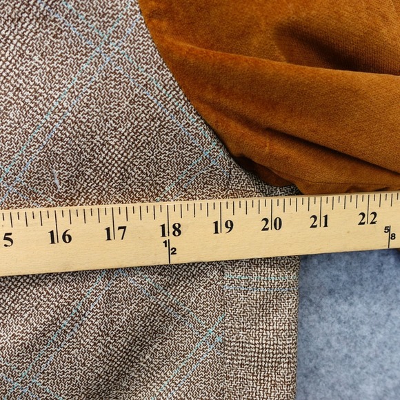 Vintage Tweed Jacket Womens L 12 Brown Plaid HARVE BENARD Velvet Mandarin Collar - Picture 5 of 16